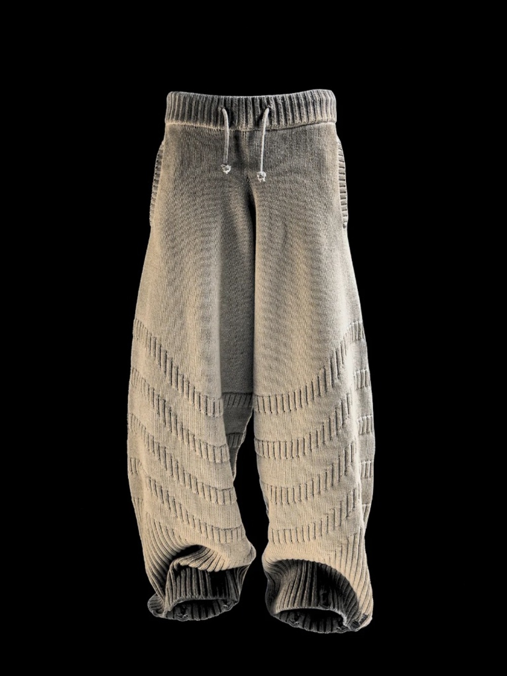 HUNI Design Knit Pants Brown Unisex L Baggy Distressed Hem Trousers Sweatpants